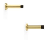 Loops 2 Pack - Rubber Tip Smooth Wall Mounted Doorstop - Satin Brass 80mm Projection & Rose