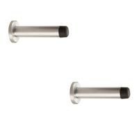 Loops 2 Pack - Rubber Tip Smooth Wall Mounted Doorstop Satin Chrome 83mm Cylinder Door Stopper