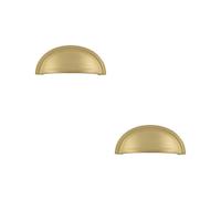 Loops 2 Pack Satin Brass Cup Pulls For Cabinets - Elegant And Durable Design - Kitchen Drawer Pull Handle
