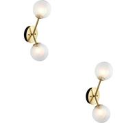 Loops 2 Pack Satin Brass Dimmable Wall Light - 2X Dome Ribbed Glass Shade - 2X 3W Led G9