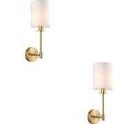 Loops 2 Pack Satin Brass Dimmable Wall Light - Modern Vintage White Cylinder Shade - 6W Led E14