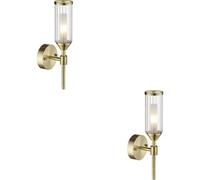 Loops 2 Pack Satin Brass Dimmable Wall Light - Ribed & Frosted Glass Shade - 3W Led G9 Candle Effect