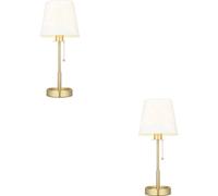 Loops 2 Pack Satin Brass Plate Table Lamp - Vintage White Fabric Shade - 10W Led E27