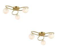 Loops 2 Pack Satin Brass Semi Flush Low Ceiling Light - White Confetti Multi Arm Glass - 3 X 3W Led G9