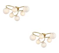 Loops 2 Pack Satin Brass Semi Flush Low Ceiling Light - White Confetti Multi Arm Glass - 6 X 3W Led G9