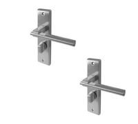 Loops 2 Pack Satin Chrome Suite Door Handle With Bathroom Plate - Unique Retro Design - Interior Lever On Backplate