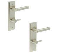 Loops 2 Pack Satin Nickel Bathroom Door Handle With Backplate And Turn Release - Solid Brass Interior Lever