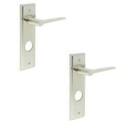Loops 2 Pack Satin Nickel Bathroom Door Handle With Backplate - Modern Brass Lever Design - Solid Brass Interior Handle