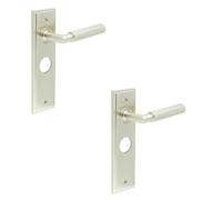 Loops 2 Pack Satin Nickel Bathroom Door Handle With Luxury Backplate - Solid Brass Interior Handle
