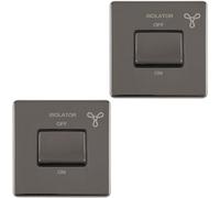 Loops 2 Pack Screwless 6A Extractor Fan Isolator Switch Black Nickel 3 Pole Shower