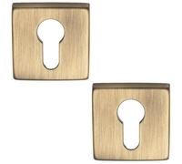 Loops 2 Pack - Screwless Round Euro Profile Escutcheon Antique Brass 50mm Door Key Plate