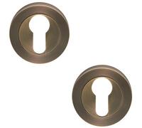 Loops 2 Pack - Screwless Round Euro Profile Escutcheon - Antique Brass 52mm Door Key Plate