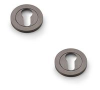 Loops 2 Pack - Screwless Round Euro Profile Escutcheon - Dark Bronze Pvd 50mm Door Key Plate