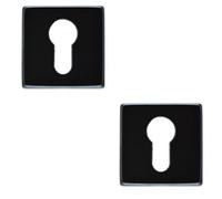 Loops 2 Pack Screwless Round Euro Profile Escutcheon - Matt Black 50mm Door Key Plate