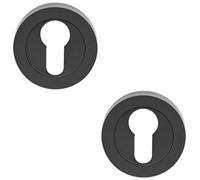 Loops 2 Pack Screwless Round Euro Profile Escutcheon - Matt Black 52mm Door Key Plate