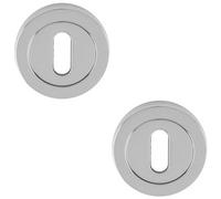 Loops 2 Pack - Screwless Round Euro Profile Escutcheon - Polished Chrome 50mm Key Door Plate