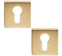 Loops 2 Pack Screwless Round Euro Profile Escutcheon - Satin Brass 50mm Door Key Plate