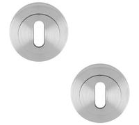 Loops 2 Pack - Screwless Round Euro Profile Escutcheon - Satin Chrome 50mm Key Door Plate