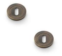 Loops 2 Pack - Screwless Round Standard Profile Escutcheon - Antique Brass 50mm Lock Key Plate