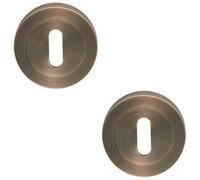 Loops 2 Pack - Screwless Round Standard Profile Escutcheon - Antique Brass 52mm Door Key Plate