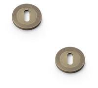 Loops 2 Pack - Screwless Round Standard Profile Escutcheon - Italian Brass 50mm Lock Key Plate