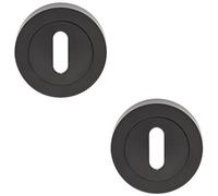 Loops 2 Pack - Screwless Round Standard Profile Escutcheon - Matt Black 52mm Door Key Plate