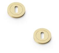 Loops 2 Pack - Screwless Round Standard Profile Escutcheon - Satin Brass 50mm Lock Key Plate