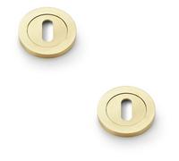 Loops 2 Pack - Screwless Round Standard Profile Escutcheon Satin Brass Pvd 50mm Lock Key Plate