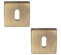 Loops 2 Pack - Screwless Square Standard Profile Escutcheon - Antique Brass 50mm Lock Key Plate