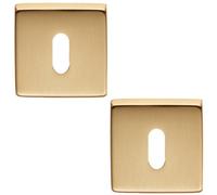Loops 2 Pack - Screwless Square Standard Profile Escutcheon - Satin Brass 50mm Lock Key Plate