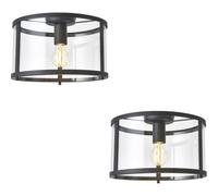 Loops 2 Pack Semi Flush Low Ceiling Light - Matt Black & Clear Glass - 10W Max Led E27