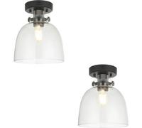 Loops 2 Pack Semi Flush Low Ceiling Light - Smokey Grey Tinted Glass & Black Chrome Plate - 10W Max Led E27