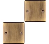 Loops 2 Pack Single Antique Brass Blanking Plate Round Edged Wall Box Hole Cover