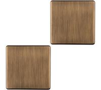 Loops 2 Pack Single Screwless Antique Brass Blanking Plate Round Edged Wall Hole Cover