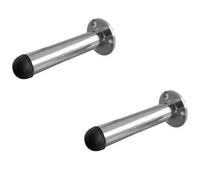 Loops 2 Pack Sleek Cylinder Wall Mounted Door Stop With Polished Chrome Finish 65mm - Rubber Stopper Protector