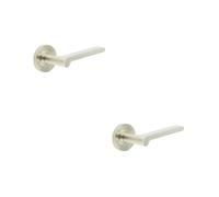 Loops 2 Pack Sleek Satin Nickel Door Handle With Rose Design - Solid Brass Interior Handle