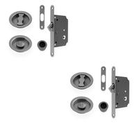 Loops 2 PACK - Sliding Pocket Door Lock & Latch Set - Dark Bronze Rounded Forend Finger Pull