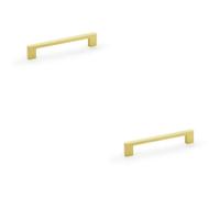 Loops 2 Pack - Slim Square Bar Pull Handle - Satin Brass - 160mm Centres Solid Brass Drawer