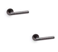 Loops 2 Pack - Solid Brass Hammered Door Handle Set - Dark Bronze Straight Lever On Round Rose