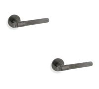Loops 2 PACK - SOLID BRASS Knurled Door Handle Set - Dark Bronze Bar Lever on Round Rose