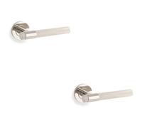 Loops 2 Pack - Solid Brass Knurled Door Handle Set - Polished Nickel Bar Lever Round Rose