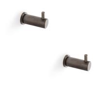 Loops 2 Pack - Solid Brass Knurled Single Robe Coat Hook - Wall Mounted Holder - Dark Bronze