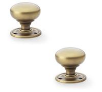Loops 2 Pack - Solid Brass Mortice Smooth Mushroom Door Knob - Antique Brass 51mm Diameter