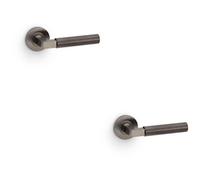 Loops 2 Pack - Solid Brass Smooth Door Handle Set - Dark Bronze Angled Lever On Round Rose