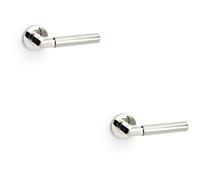 Loops 2 Pack - Solid Brass Smooth Door Handle Set - Polished Nickel Angled Lever On Round Rose