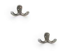 Loops 2 Pack - Solid Brass Victorian Double Robe Coat Hook - Wall Mounted Holder Antique Iron