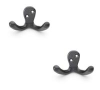 Loops 2 Pack - Solid Brass Victorian Double Robe Coat Hook - Wall Mounted Holder Matt Black