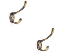 Loops 2 Pack - Solid Brass Victorian Hat & Coat Hook - Wall Mounted Holder - Antique Brass