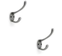 Loops 2 Pack - Solid Brass Victorian Hat & Coat Hook - Wall Mounted Holder - Antique Iron