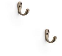 Loops 2 Pack - Solid Brass Victorian Single Robe Coat Hook - Wall Mounted Holder Antique Brass